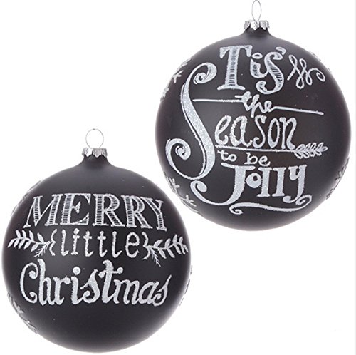 Black & White Christmas Set of 2 Chalkboard Chalk Look Glass Ball Ornaments