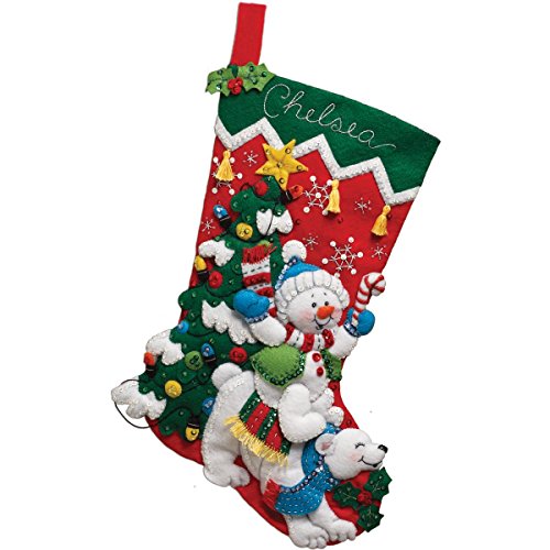 Bucilla 18-Inch Christmas Stocking Felt Applique Kit, Polar Bear