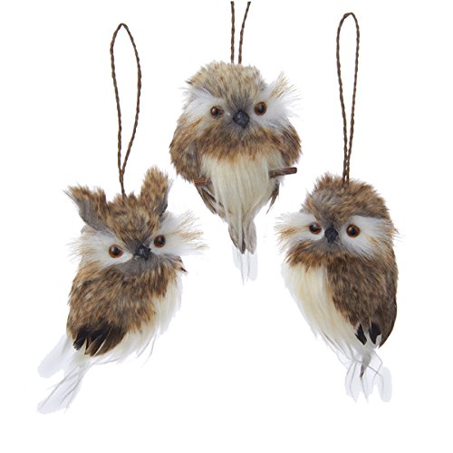 Kurt Adler 4″ Brown Hanging Owl Ornament Set