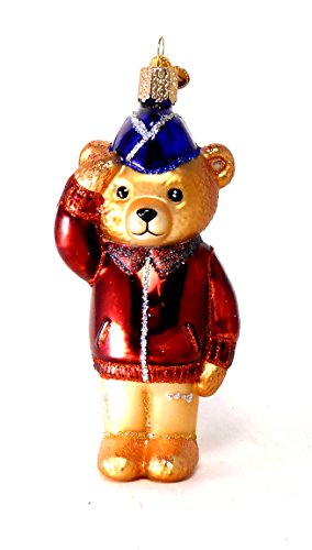 Old World Christmas Air Force Saluting Bear Mouth Blown Glass Ornament