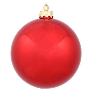 Vickerman Drilled UV Shiny Ball Ornaments, 6-Inch, Red, 4-Pack