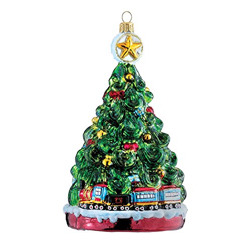 Kurt Adler Polonaise Glass Christmas Tree Ornament with Train, 6.69-Inch
