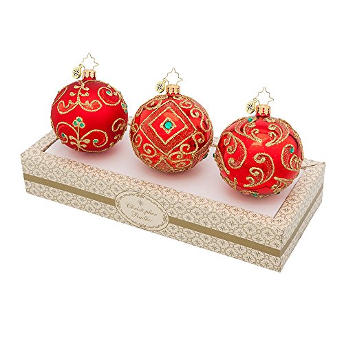 Christopher Radko Boxed Glass Ball Ornaments Red with Green