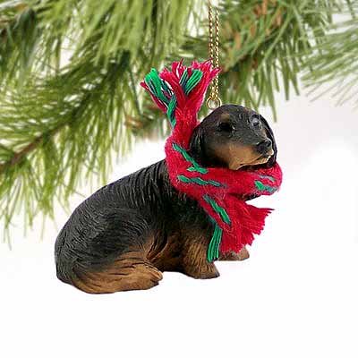 Dachshund Miniature Dog Ornament – Longhair – Black & Tan