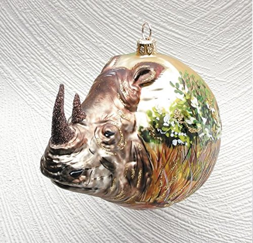 Christinas World Rhinoceros Figural Polish Mouth Blown Glass Christmas Ornament