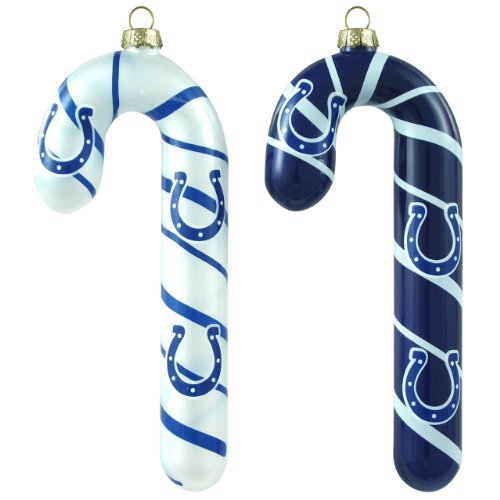 NFL Indianapolis Colts Blown Glass Candy Cane Ornament Set