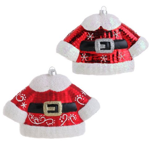 RAZ Imports – Glass Santa Suit Ornaments 6″