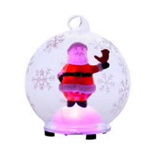 4″ Glass LED Color Changing Santa Snow Globe with Red Bird