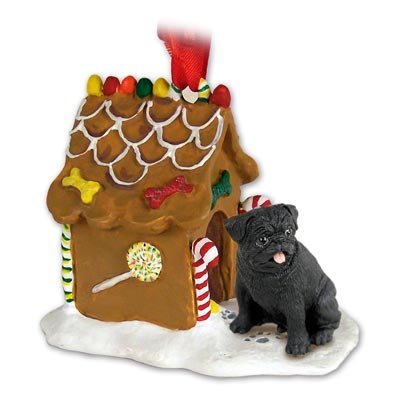 Pug Gingerbread House Ornament – Black