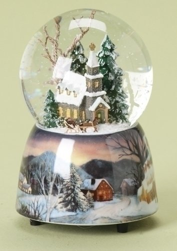 5″ Musical “The First Noel” Church Winter Scene Christmas Snow Globe Glitterdome