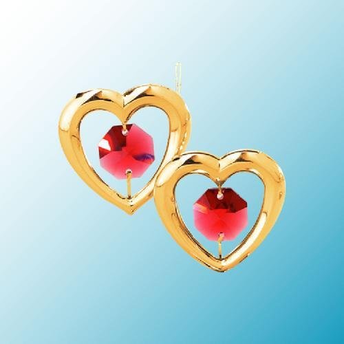 24k Gold Mini Twin Hearts Ornament – Red Swarovski Crystal