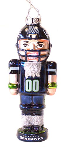 NFL Licensed Seattle Seahawks Blown Glass Team Nutcracker Ornament
