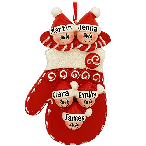 Mitten Family 5 Personalized Christmas Tree Ornament