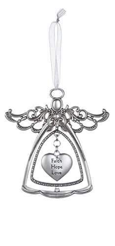 Ganz 3” Tall Detailed Angel with Dangling Heart Center Ornament (“Faith Hope Love”)