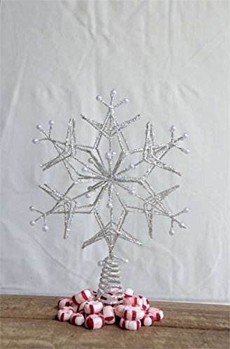 White Metal Star Tree Topper with Glitter