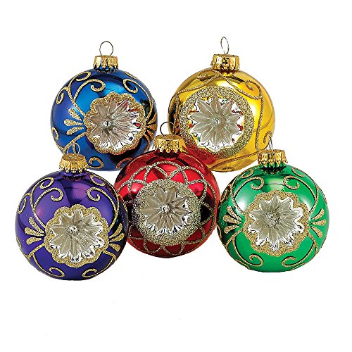 Kurt Adler Glass Reflector Ornament, 60mm, Multi-Colored, Set of 5