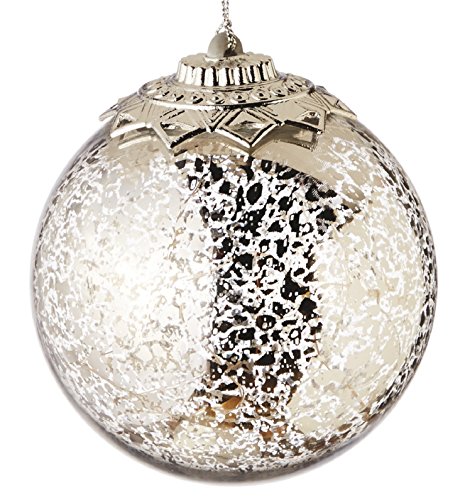 Lights Up Silver Crackle Ball Christmas Holiday 4.5 Inch Ornament Midwest CBK