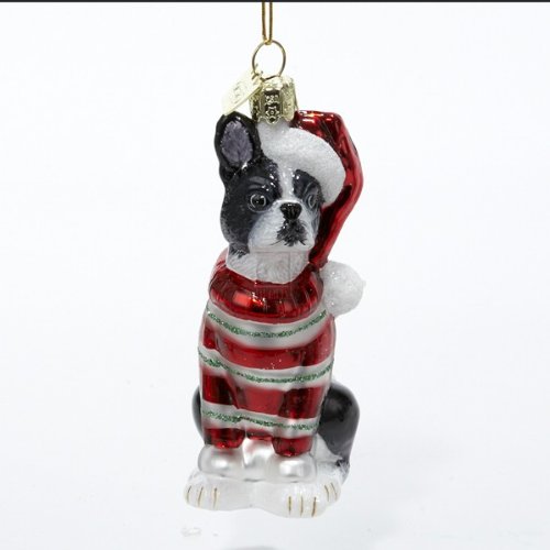 Kurt Adler Noble Gems Boston Terrier Glass Christmas Ornament