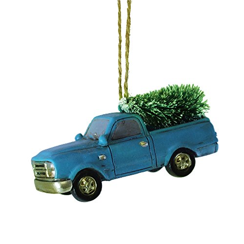 Blue Truck Hauling Christmas Tree Ornament