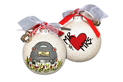 Hand Painted “Just Married” Hanging Christmas Tree Ornament