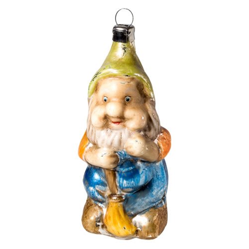 Vintage mouthblown Christmas Glass ornament “Dwarf with Broom” by MAROLIN® Germany