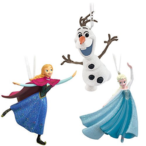 Hallmark Disney Frozen Elsa, Anna and Olaf Skating Set of Three Christmas Ornaments Skating