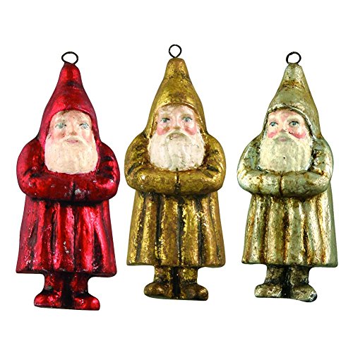 Bethany Lowe Mini Metallic Belnickle Santa Ornaments, 3 Colors in Set