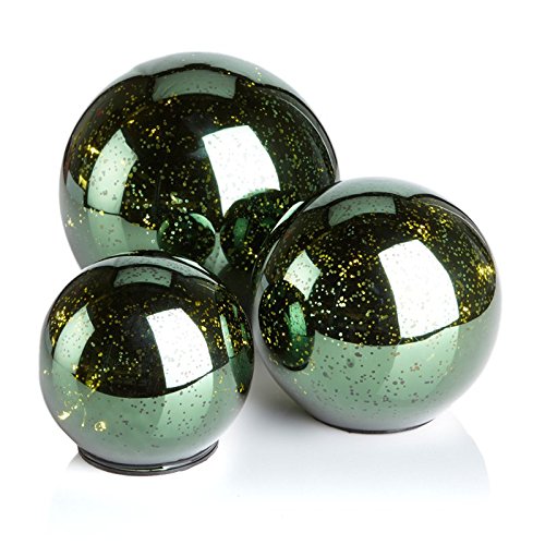 Winter Lane Set of 3 Mercury Glass LED Orbs Ornaments with Timer – Hunter Green