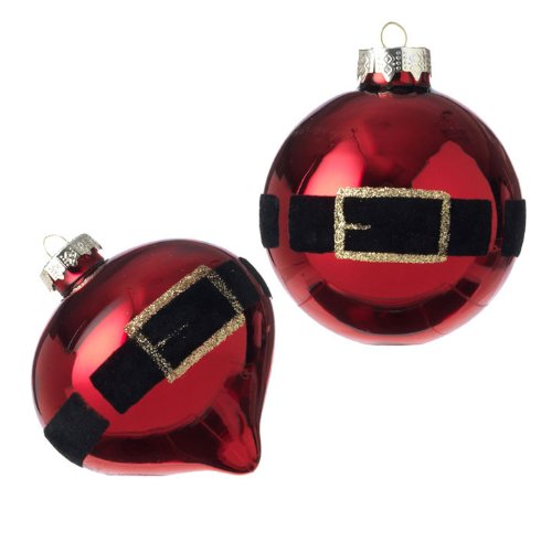 RAZ Imports – Santa Claus Red Glass Belt Ornaments 3″