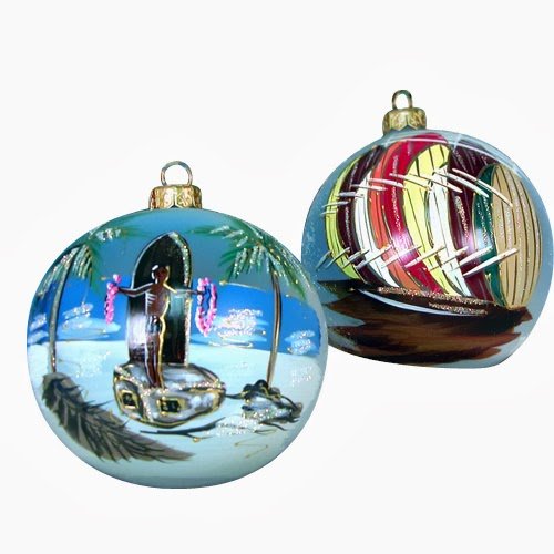 Ornaments To Remember Oahu (Duke/Surf Boards) Hand-Blown Glass Ornament