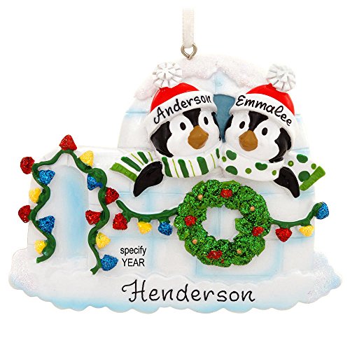 Personalized Igloo With Penguin Couple Ornament