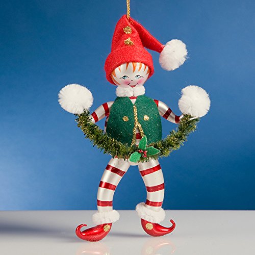 De Carlini Elf with Wreath Italian Mouthblown Glass Christmas Ornament