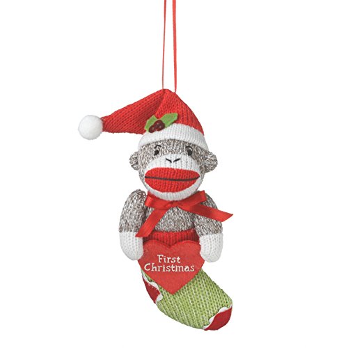 Babys First Christmas Sock Monkey in Stocking Holiday Ornament Midwest CBK