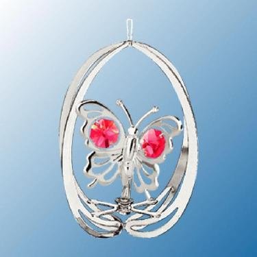 Chrome Butterfly in Elipse Ornament – Red Swarovski Crystal