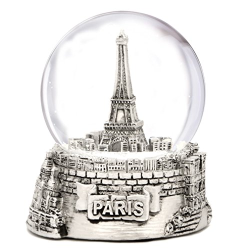 Silver Paris Snow Globe, Eiffel Tower Snow Globe Souvenir, Exclusive 65mm from Paris Snow Globes Collection