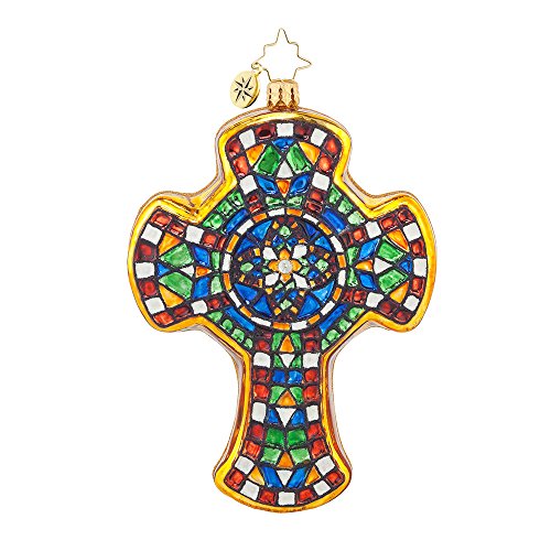 Christopher Radko Glass Mosaic Masterpiece Cross Christmas Ornament #1017781
