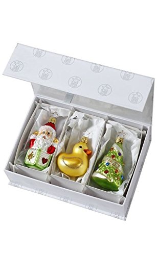 Inge Glas Baby’s First Christmas Ducky Tree Santa German Glass Ornament Set of 3