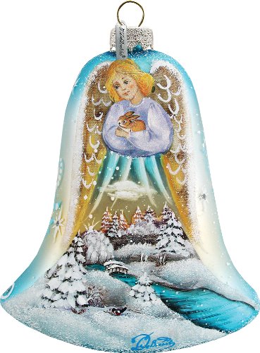 G. Debrekht Watching Over You Bell Ornament, 4-1/4-Inch, Hand-Painted Glass, Includes Satin Ribbon for Hanging