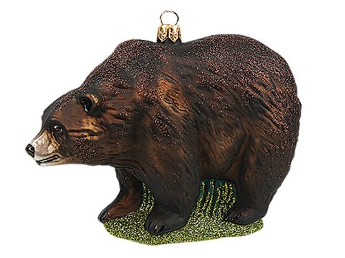 Grizzly Bear Polish Blown Glass Christmas Ornament
