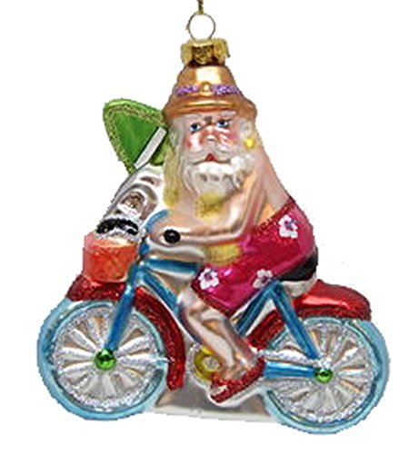 December Diamonds Blown Glass Ornament Biking Beach Santa
