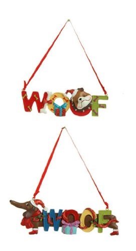 RAZ Imports – 5.5″ Dogs & “WOOF” Christmas Decoration Ornaments – Set of 2 (Woof)