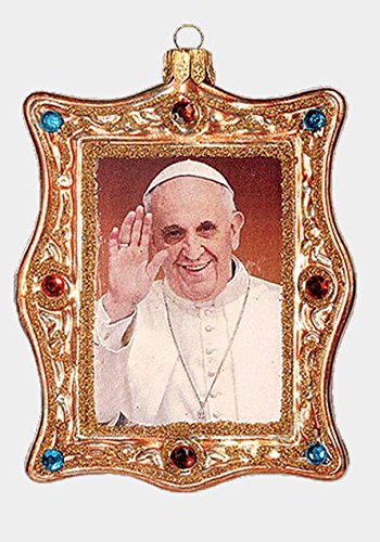 Pope Francis Gold Portrait Polish Mouth Blown Glass Christmas Ornament