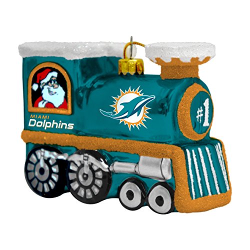 NFL Miami Dolphins Blown Glass Train Ornament