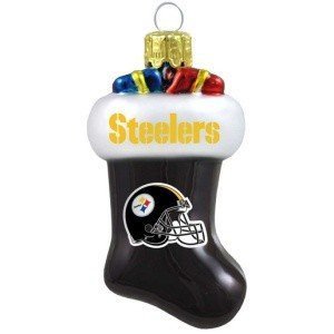 Pittsburgh Steelers Blown Glass Stocking Christmas Tree Ornament
