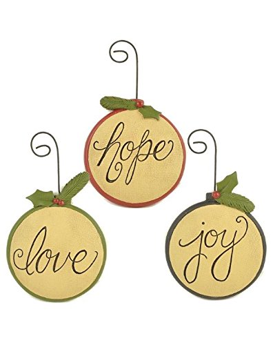 Blossom Bucket Round with Joy/Hope/Love Ornaments Christmas Decor (Set of 3), 5″ High