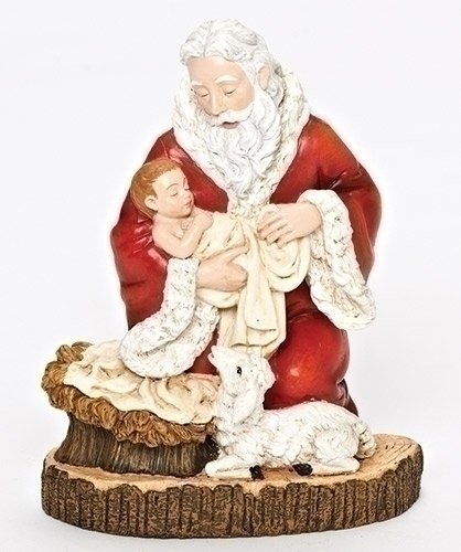 Christmas Slim 7″H Kneeling Santa Claus Holding Baby Jesus Figurine Statue