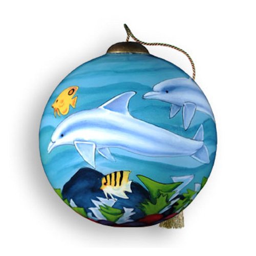 Ne’Qwa Art Dolphins – Glass Ornament Hand-Painted Reverse Painting Distinctive 567-NEQ