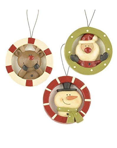 Blossom Bucket Deer/Santa/Snowman Ornaments Christmas Decor (Set of 3), 4-1/4″ High