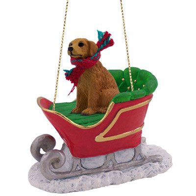 Golden Retriever Dog in Sleigh Christmas Ornament New