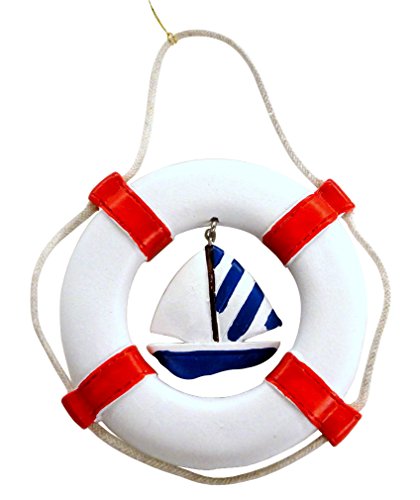 Life Ring Christmas Ornament with Hanging Embellishment (Sailboat)